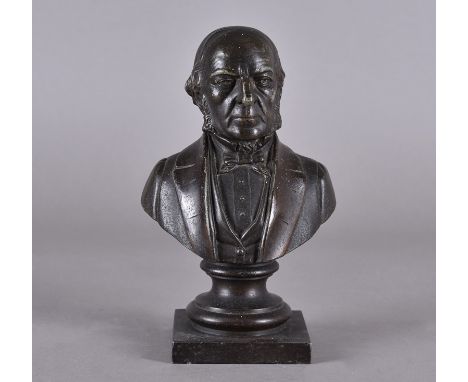 A 19th Century spelter bronzed bust of Gladstone on socle and plinth base, 23 cm high