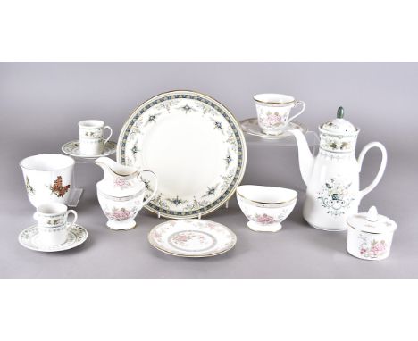 A Royal Doulton Canton pattern six place tea service with matching three tier cake stand together with six Minton dinner plat