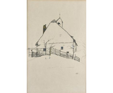 After Egon Schiele (1890-1918) lithograph, 'House with a Bell Tower', 26.5 cm x 17.1 cm, framed and glazed