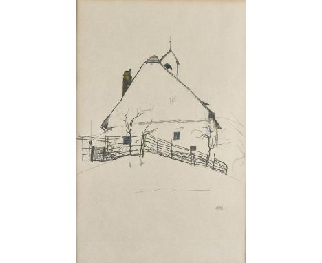 After Egon Schiele (1890-1918) lithograph, 'House with a Bell Tower', 26.5 cm x 17.1 cm, framed and glazed