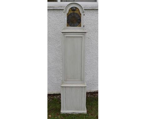 A 19th Century Scandinavian longcase painted pine cuckoo clock, steel chapter ring, gilt metal surround, dated to roundel 176