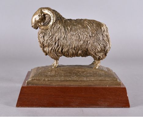 A resin model of a ram by Edward Roberts of Exeter 1987 on plinth base, 30 cm wide x 27 cm high x 20 cm deep