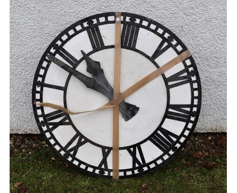 A 19th Century and later stable clock front, white face with painted black metal Roman numerals, light up modern mdf box, mod
