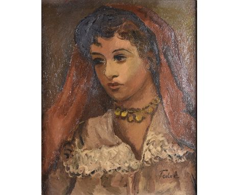 Adolphe Féder (1886-1943) oil on canvas, 'Portrait of a Young Woman', signed 'Feder' (lower right) and further inscribed to v
