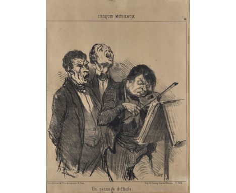 Honoré Daumier (1808-1879) lithograph, 'Un Passage Difficile' from 'Croquis Musicaux', 30 cm x 22 cm, framed and glazed
