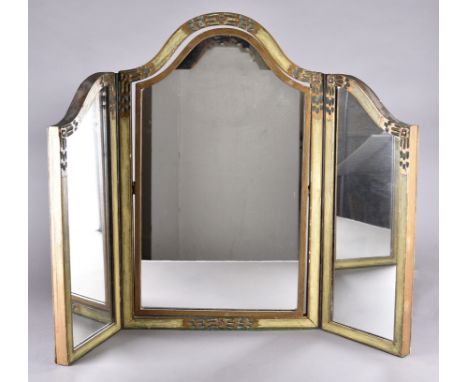 A Rowley Gallery art deco triptych mirror, the painted wooden surround with stylised floral and leaf design, marked verso, 69