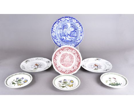 A miscellaneous collection of ceramic plates and soup bowls, including four Rosenthal plates decorated with parrots, six Port