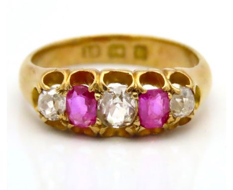 An 1878, Victorian 18ct rose gold ring set with diamond & ruby, approx. 0.5ct diamond, 4.9g, size M