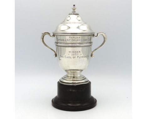 A 1938 Birmingham silver lidded gardening trophy inscribed "Replica Capt. J. A. E. Drury Lowe Cup Winner 1937 The Earl of Ply