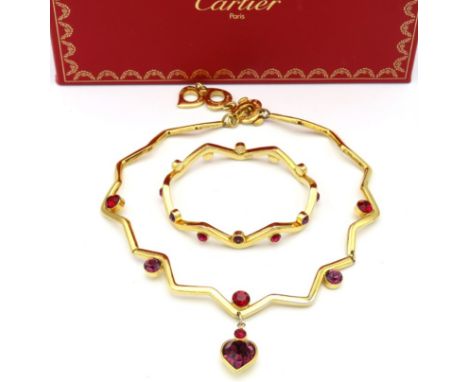 From the Collection of Catherine Leaney, "Voice of Cartier": A Robert Goossens matching gold tone necklace & bracelet set, ne