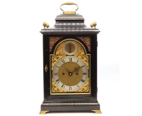 A George III era, 18thC. Irish bracket clock by George Graydon of Dublin with twin fusee movement & gilded dial with silvered