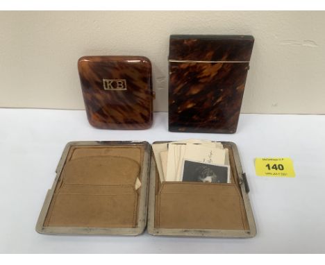 A tortoiseshell card case, a cigarette case and a leather card case