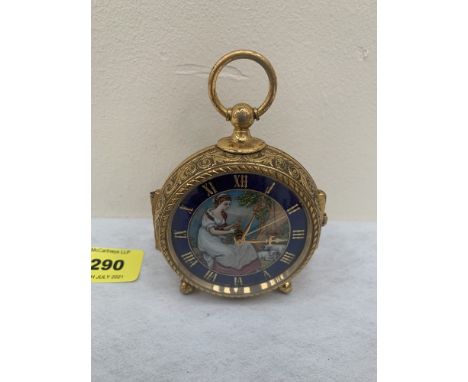 An Imhof Swiss alarm clock with finely painted enamel dial, signed Roy, the 15 jewel movement numbered 1289262, calibre 249. 