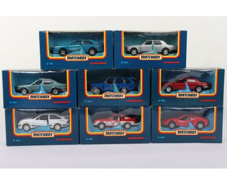 Eight Matchbox Superkings Boxed Cars, circa 1988-89, including: K95 Audi Quattro, K146 Jaguar XJ6, K147 BMW 750i,K149 Ferrari