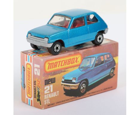 Matchbox Superfast 21c Renault 5TL with Blue body and rare RED interior (always Tan interior) and SILVER base, model is mint 