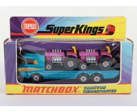 Matchbox Superkings K21 Tractor Transporter, scarcer variation with blue truck and Arrow labels fitted WRONG way round with p
