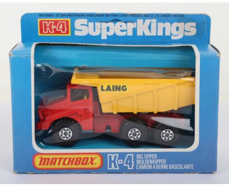 Matchbox Superkings K4 Big Tipper, red cab with yellow tipper & LAING labels, model is mint in a near mint box with pushing t