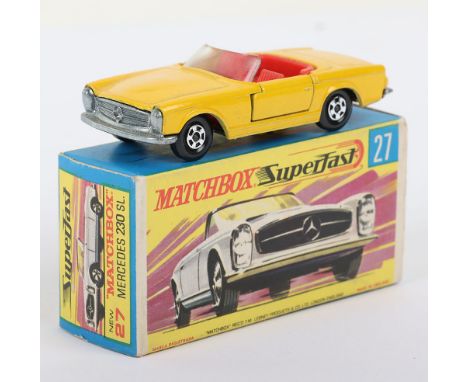 Matchbox Superfast 27a Mercedes 230 SL with scarce RED interior, Yellow body and Thin wheels, the first issue Yellow bodies h