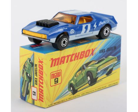 Matchbox Superfast 9b AMX Javelin with scarcer SILVER base, DARK Blue body, model is mint with usual print anomalies in a min