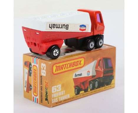 Matchbox Superfast 63b Freeway Gas Tanker Burmah with one label fitted at factory UPSIDE down, model is very near mint to min