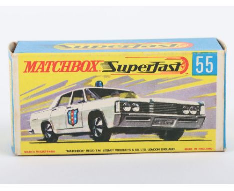 Matchbox Superfast Original empty G box 55a Police Car, in very near mint condition, very minor nick to right edge of one fac