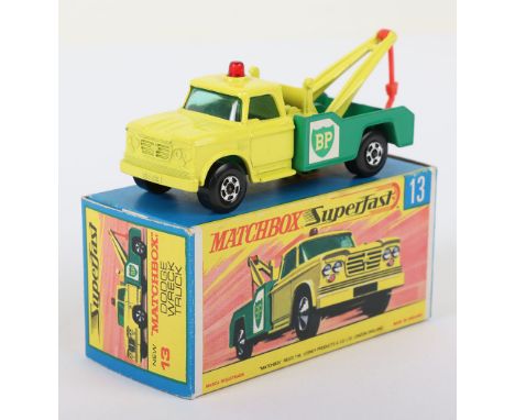 Matchbox Superfast 13a Wreck Truck with BP labels, model is very near mint to mint with perfect labels, very faint mark in th