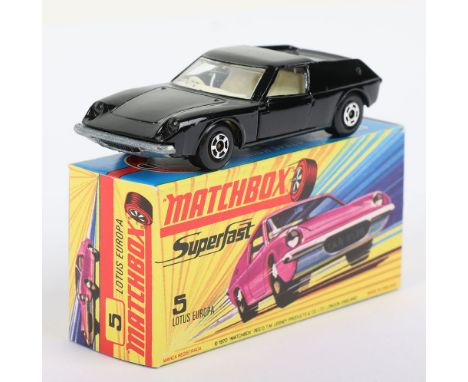 Matchbox Superfast 5a Lotus Europa with rare PLAIN BLACK body, model is near mint with a small mark on rear trunk edge and a 