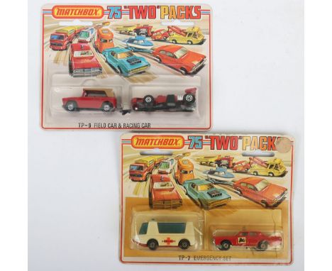 Two Matchbox Superfast Twin Packs, TP-7 Emergency Set, 1. MB-46b Stretcha Fetch, white body, red base, blue windows, Ambulanc