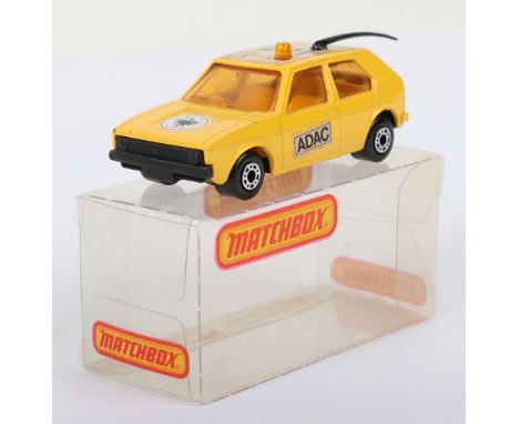 Matchbox Superfast 7c VW Golf, harder to find German issue with Yellow body and ADAC labels and black rotating Roof Aerial, M