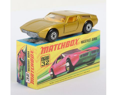 Matchbox Superfast 32b Maserati Bora with GOLD body & SILVER base, model is very near mint to mint in a mint I box