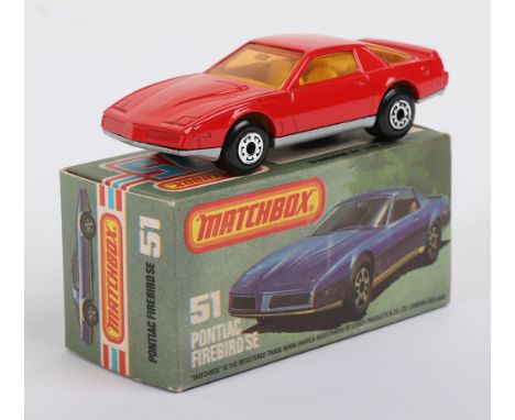 Matchbox Superfast 51e Pontiac Firebird SE with scare YELLOW (usually Tan interior), AMBER glass as opposed to Clear glass, S