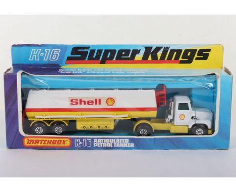Matchbox Superkings K16 Articulated Tanker SHELL, white cab with yellow chassis, white & yellow trailer with red centre strip