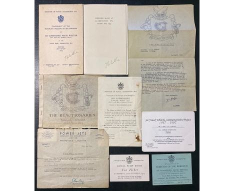 Air Commodore Sir Frank Whittle (1907-1996). A small archive to include two SIGNED programmes for the Conferment of the Honor
