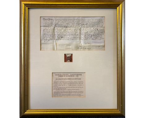 A Tudor manuscript indenture dating from the reign of Queen Mary I (Mary Tudor, "Bloody Mary") &amp; Philip II, 1555, with pe