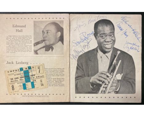 Louis Armstrong (1901-1971). Autograph on final page of 1956 British Tour programme, additionally signed by Trummy Young, San