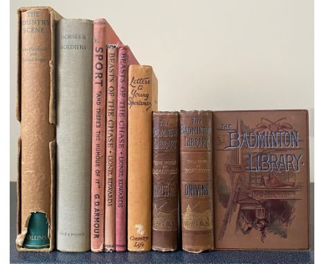 33 books including: Badminton Library - Driving, 1889._ HOLIDAY, Gilbert. Horses and Soldiers, subscription ed., with 2 writt