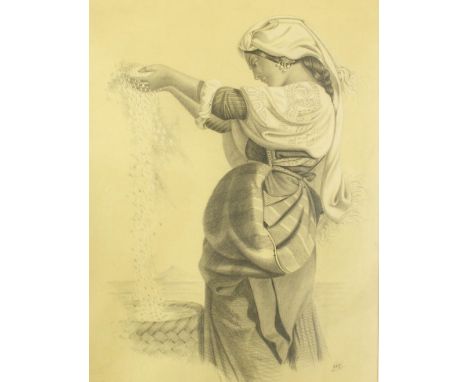 Joseph Theodore Cookman - portrait of a grain picker, monogrammed JTC, work in graphite, 23.5" x 17.5", framed (glass at faul