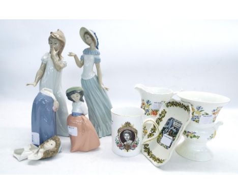 Four Nao porcelain figures of girls, 12" to 6.5" high; together with further decorative porcelain (8) (at fault)