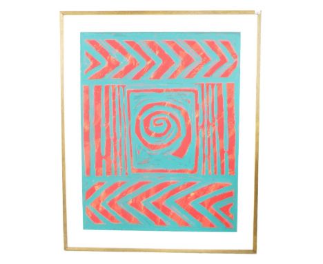 Kate Whiteford (born 1952) - abstract study of red markings upon a stone green ground, signed and dated 1989, Rowley Gallery 