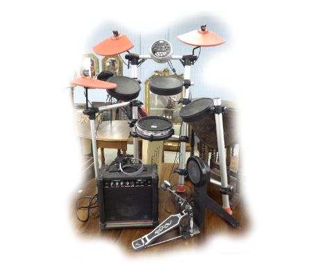 Session Pro DD501 electric drum kit; together with a Meridian speaker, working order with headphones and drum sticks (see ima