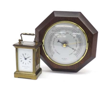 Matthew Norman of London miniature brass carriage clock, 3.25" high; together with Russell of Norwich wall barometer (2)