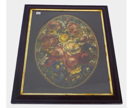 C* Skipp (19th century) - still life of various flowers to include roses, passion flower etc, signed and dated 1860, oval mou
