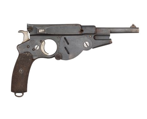 A RARE 6.5MM (BERGMANN) BERGMANN NO.3/1896 SELF-LOADING PISTOL, NO. 468 with blued sighted barrel, the frame engraved 'Patent