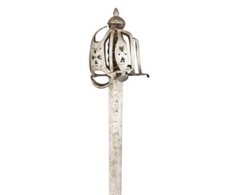 A SCOTTISH BASKET-HILTED BROADSWORD, MID-18TH CENTURY with broad double-edged blade, stamped with the spurious date '1515' in
