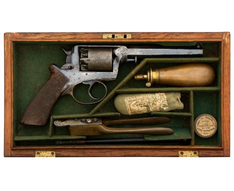 A CASED 54 BORE FIVE-SHOT PERCUSSION DOUBLE ACTION BEAUMONT ADAMS REVOLVER RETAILED BY DEANE ADAMS AND DEANE, LONDON, LONDON 