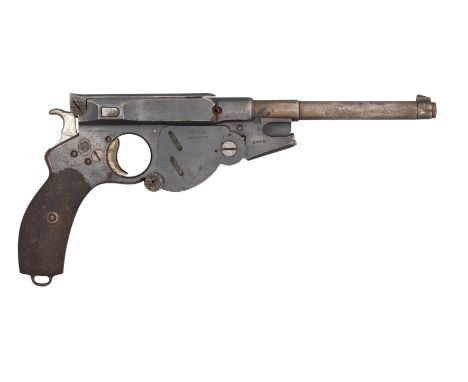 A RARE 8MM (BERGMANN) BERGMANN NO.4/1896 SELF-LOADING PISTOL, NO. 3565 with sighted barrel, the frame engraved 'Patent Brévet