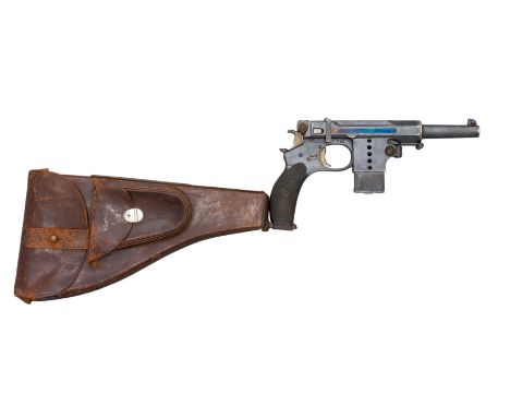 A RARE 7.8MM (BERGMANN) BERGMANN NO. 5/1897 SELF-LOADING PISTOL, NO. 396, WITH SHOULDER STOCK NO. 534 with blued round barrel