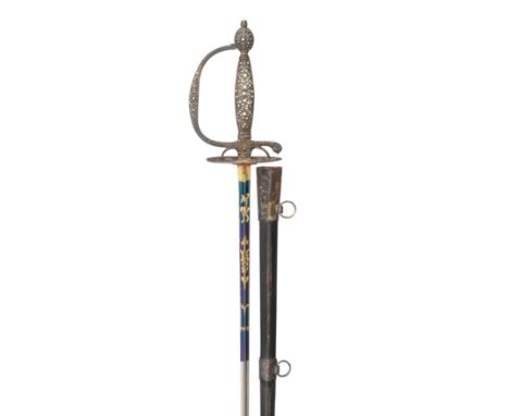 A FRENCH SILVER-MOUNTED SMALL-SWORD, CIRCA 1780 with slender hollow-triangular bladed etched and gilt with scrolls on a blued