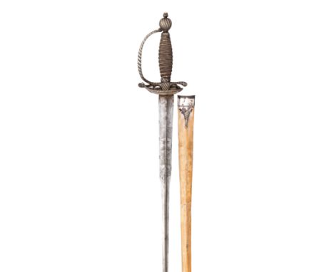 AN IRISH SILVER-HILTED SMALL-SWORD, CIRCA 1780, RETAILED BY BENNETT, DUBLIN with colichemarde blade etched with scrolls, cele