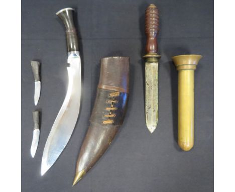 A DIVER'S KNIFE AND A GURKHA KUKRI KNIFE, 20TH CENTURY the first with double-edged blade by Siebe Gorman & Co, turned wooden 